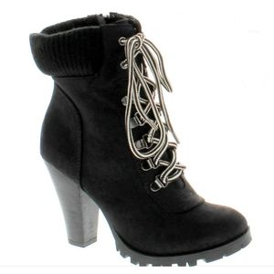 SODA* Rouge Faux Suede Lace Up Combat Chic Work Boot High Heel Ankle Bootie